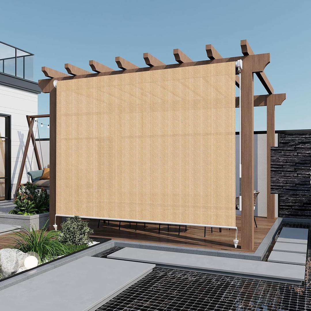 LOVE STORY Patio Shades Roll Up Outdoor Cordless Roller Shade 4'(W)*6'(H) for Patio Porch Gazebo Balcony Deck Backyard,Wheat