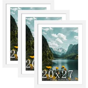 Picrit 20x27 Picture Frame 3 Pack, White Poster Frame, Display Poster 16 x 24 with Mat or 20 x 27 without Mat for Horizontal or Vertical Wall Mounting