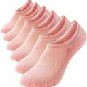 WANDER No Show Socks Women Low Cut Thick Cushion Cotton Crew Non Slip Invisible Casual Socks 6 Pairs(Large, Pink)