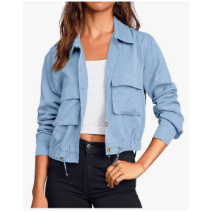 Onedreamer Women's Military Safari Cropped Jackets Button Down Lightweight Oversized Utility Anorak Coat with Pockets, Medium