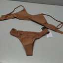 SherryDC Women's Solid Scoop Neck Push Up Padded Brazilian Thong Bikini Swimsuit Bathing Suit (Brown, S)