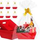 AFOROEOA 10PACK Red Baskets For Gifts Empty, 10x12Thick Kraft Gift Basket with 10 Bows 10 Bags Empty Gift Baskets for Christmas, Easter, Birthdays, Snacks, Farmers Market