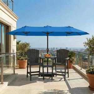15FT Double Sided Patio Umbrella with Base Included, Double Sided Outdoor Market Umbrella with Flexible Fiberglass Ribs, UV-Blocking Extra Large Umbrella for Garden, Pool, Deck, Royal Blue