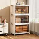 Jalove 90Gal Large Storage Bins with lids, 360QT Plastic Stackable Storage Containers with Wheels, Collapsible Closet Organizer and Storage Drawers,Clothes Organization for Cabinet Home, 3Pack White