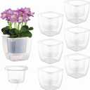 6-Pack 7 Inches Clear Self Watering Planters for Indoor Plants Large African Violet Plant Pots Plastic Wick Flower Pots with Water Injection Hole, Orchid Plant Pot Set, Clear