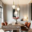 Gold Modern Cluster Chandelier 3-Light Mid Century Globe Pendant Light with Milky White Glass Adjustable Hanging Light Fixture for Kitchen Island Dining Room Living Room Bedroom Bulbs Incl.