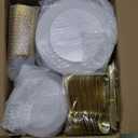 Goodluck 600 Pieces Gold Disposable Plates for 100 Guests, Plastic Plates for Party, Dinnerware Set of 100 Dinner and 100 Dessert Plates, 100 Spoons, 100 Forks, 100 Knives, 100 Cups