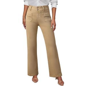 Sidefeel Women's Wide Leg Jeans High Waisted Tummy Control Stretchy Pockets Front Straight Leg Jeans (Beige, 1)