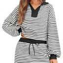 MIYIEONZ Women's Striped 2 Piece Set for women Sweatshirt Mini Skirt Sets Tennis Workout Tracksuit Matching Lounge Outfits Medium Pink (Pink, M)
