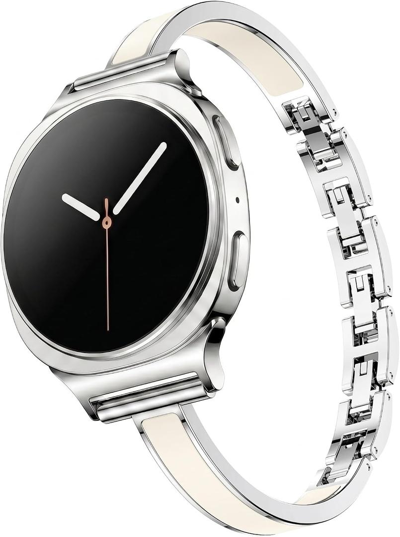 Mosonio Slim Elegant Band Compatible with Samsung Galaxy Watch 8 40mm 44mm for Women, Dressy Metal Bands with Embedded Silicone Accents and Easy-adjust Link Clasps for Galaxy Watch 8