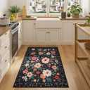 DUKINO 3x4 Area Rug, Lightweight Non Slip Washable Floral Rug, Indoor Low Pile & Non-Shedding Boho Design Carpets for Bedroom, Kitchen, Dining Room, Black