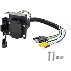 MECMO Multi-Tow 4-Way Flat to 7-Way RV Blade and 4-Way Flat Female End Trailer Wiring Adapter Connector Kit, 4 Pin Vehicle-Side Trailer Light Plug to Dual-output 7 Blade & 4 Flat with Mounting Bracket