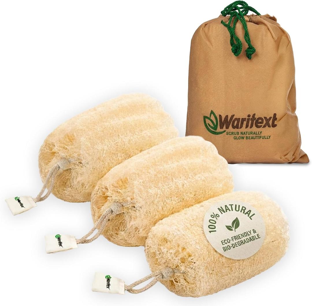 Waritex Egyptian Loofah Sponges Premium Exfoliating Scrubber Bath Set [3 Pack]- Egyptian Loofah Fiber for Gentle Skin Exfoliation, Deep Clean, Full Body Spa Experience