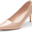GENSHUO Low Heel Pumps for Women Closed Toe Slip On Stillettos Heels Dress Shoes (9, Patent Nude)