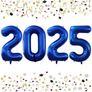 GOER 42 Inch 2025 Foil Number Balloons for 2025 New Year Eve Festival Party Supplies Graduation Decorations (Deep Blue)