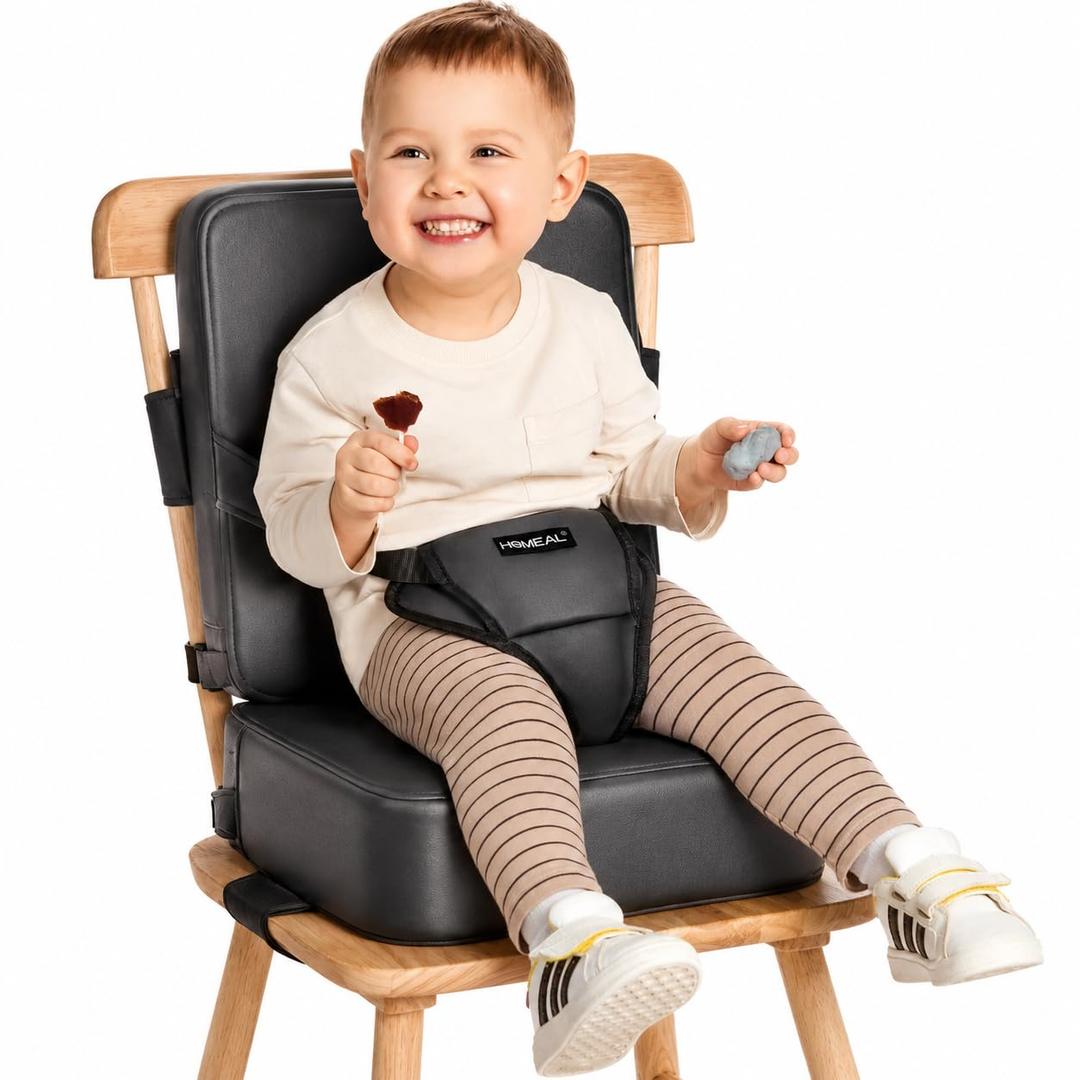 HOMEAL Booster Seat for Kitchen Chair, Breathable Toddler Booster Seat for Dining Table with Backrest and Adjustable Straps, Portable Travel Toddler Booster Seat, Dark Grey