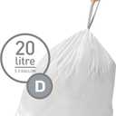 simplehuman Code D 100 Count, Dispenser Pack Custom Fit Liners, Drawstring Trash Bags, 20 Liter / 5.3 Gallon, White