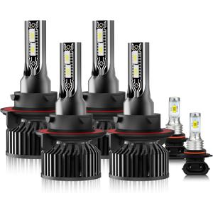 Fit for Ford F250 F350 F450 Super Duty 2005-2022 Driving Light Bulbs Combo, 6000k White Bright Output with Built-in Turbo Fan, Direct Installation, Pack of 6