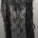 Witch Black Hooded Cloak for Women Gothic Lace Snake Pattern Short Sheer Cape for Vampire Cosplay Costume