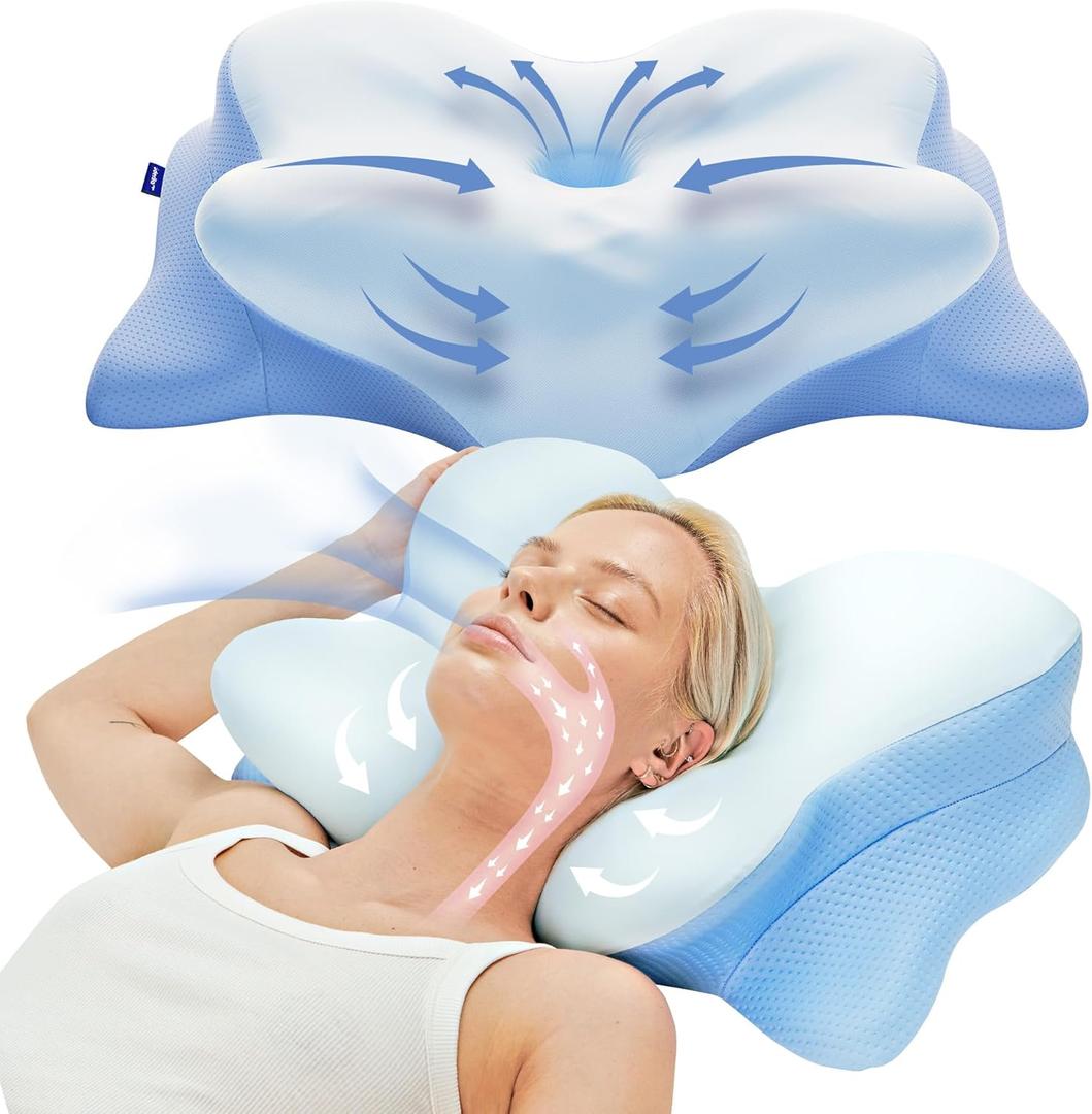 Derila Ergo Cervical Neck Pillow for Sleeping Ergonomic Pillow Contour Neck Support Memory Foam Pillows for Back, Side Sleeper Pillows 21.25 x 14.17 x 4.72 in