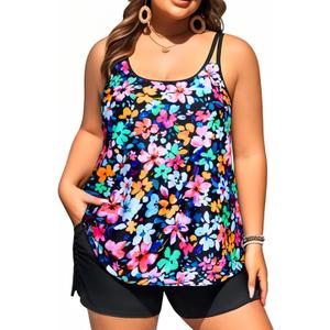 Plus Size Tankini Swimsuits - Women Two Piece Tankini Top with Shorts Flowy Swimsuit 2025 Bathing Suits (Colorful Floral, 18W)