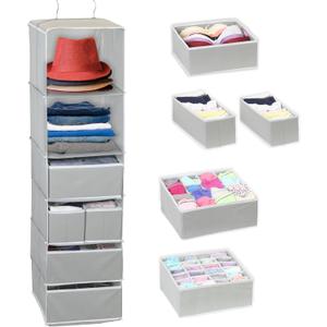 Simple Houseware 6 Shelf Hanging Closet Organizer with 5 Drawers Storage, Gray