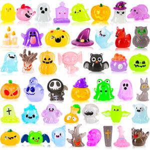 44 Pcs Halloween Luminous Mini Figures 44 Style Glow in The Dark Little Small Resin Miniatures Bulk Pumpkin Ghost Skull Figures to Hide for Halloween Party Gifts DIY Craft Scene Decor