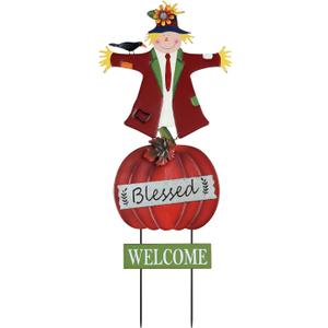 YEAHOME Thanksgiving Decorations Outdoor, Metal Scarecrow Pumpkin Decorative Garden Stakesfor Thanksgiving Decor, Welcome Yard Signs for Outside Home Garden Lawn Porch Fall Decorations