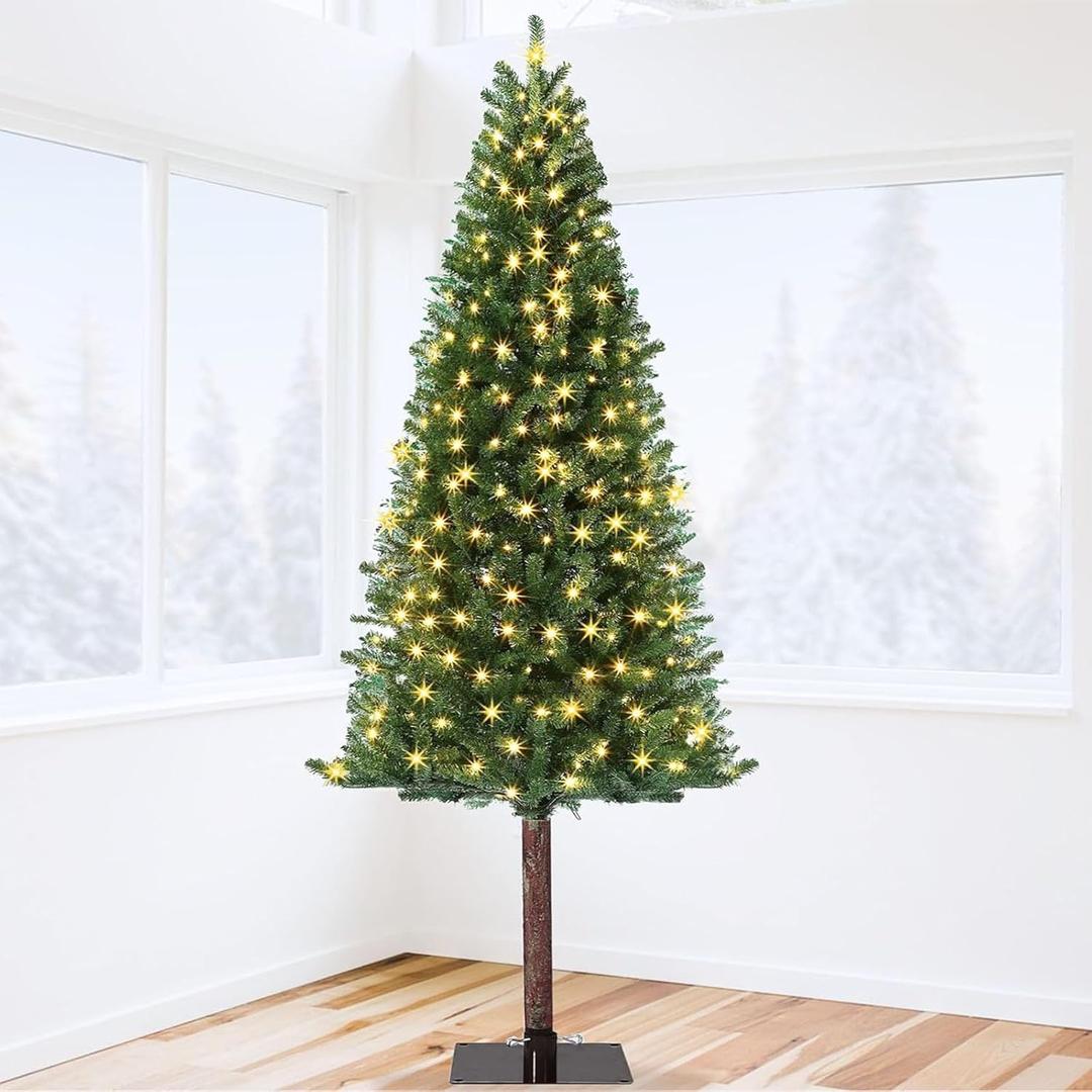 Garvee 6 ft Christmas Tree, 6 ft Artificial Prelit Slim Pencil Tree with Warm White Lights & Metal Stand, Easy Assemble, Xmas Decor for Home Party Office Mall Holiday Decoration