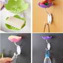 2 Pack Soap Dish Holder for Shower Bar Double Layer Cute Lotus Shape Adhesive Tray Sink Wall Mounted Shampoo NO-Drilling Self Draining Hanging Saver Rack Plastic Bathroom Bathtub Kitchen,Pink+Blue