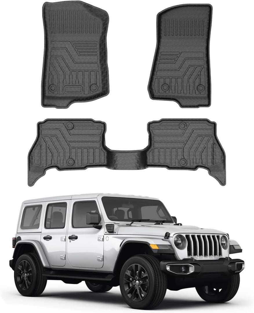 Mixsuper Floor Mats for 2021-2025 2026 Jeep Wrangler Unlimited 4XE PHEV 4 Door, All Weather TPE 3D Floor Liners 2 Row Set, Black (Not for 2 Door or JL Models)