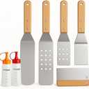 7 Piece Stainless Steel Spatula Set-Burger Flipper-4 Spatulas, Chopper, Scraper, + 2 Bottles-for BBQ Grill Flat Top Blackstone