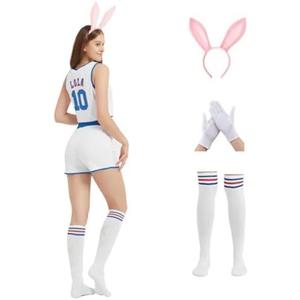 KESSTEMA Halloween Women's Bunny Cosplay Costume Full outfit Space Movie with Shorts Headband socks L
