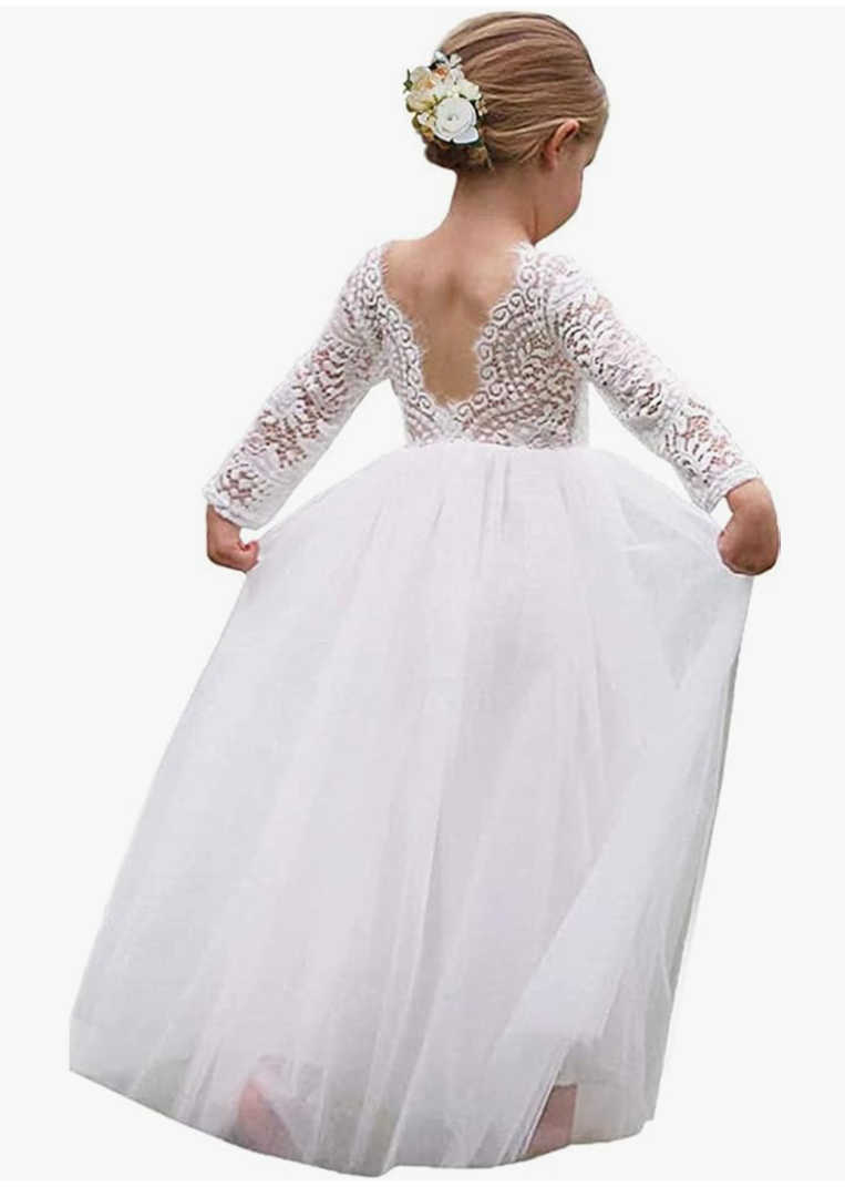 Topmaker Flower Girl Dress for Toddler Baby Girls,Lace Tulle Dress for Wedding,Birthday Party,Photoshoot,Special Occasion, Size 160