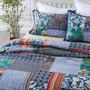 Yvooxny King Quilt Set Reversible Lightweight Bohemian Paisley Patchwork Cotton Quilted Bedspread Coverlet Set 3-Piece Bedding Set with Pillowcases for All Seasons, King Size, 108 * 96 Inches