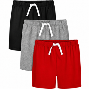 Resinta 3 Pack Toddler Boy Cotton Shorts Boys Casual Shorts Pull-on Shorts Soft Baby Boy Shorts for Summer, 4T, Black, Grey And Red