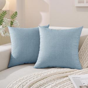 SYSLOON Linen Throw Pillow Covers Set of 2,22x22 Pillow Covers,Light Blue | Set of 2, Soft Faux Linen, Boho Home Decor, Couch & Sofa Accent, Bedroom & Living Room,Farmhouse Cushion Cases