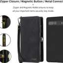 Simicoo Pixel 8 Wallet case, Pixel 8 Flip Leather case Card Slots Holder Zipper Purse Detachable Magnetic Cover Hand Strap Cash Pocket Pouch Wallet for Woman Man (Black)