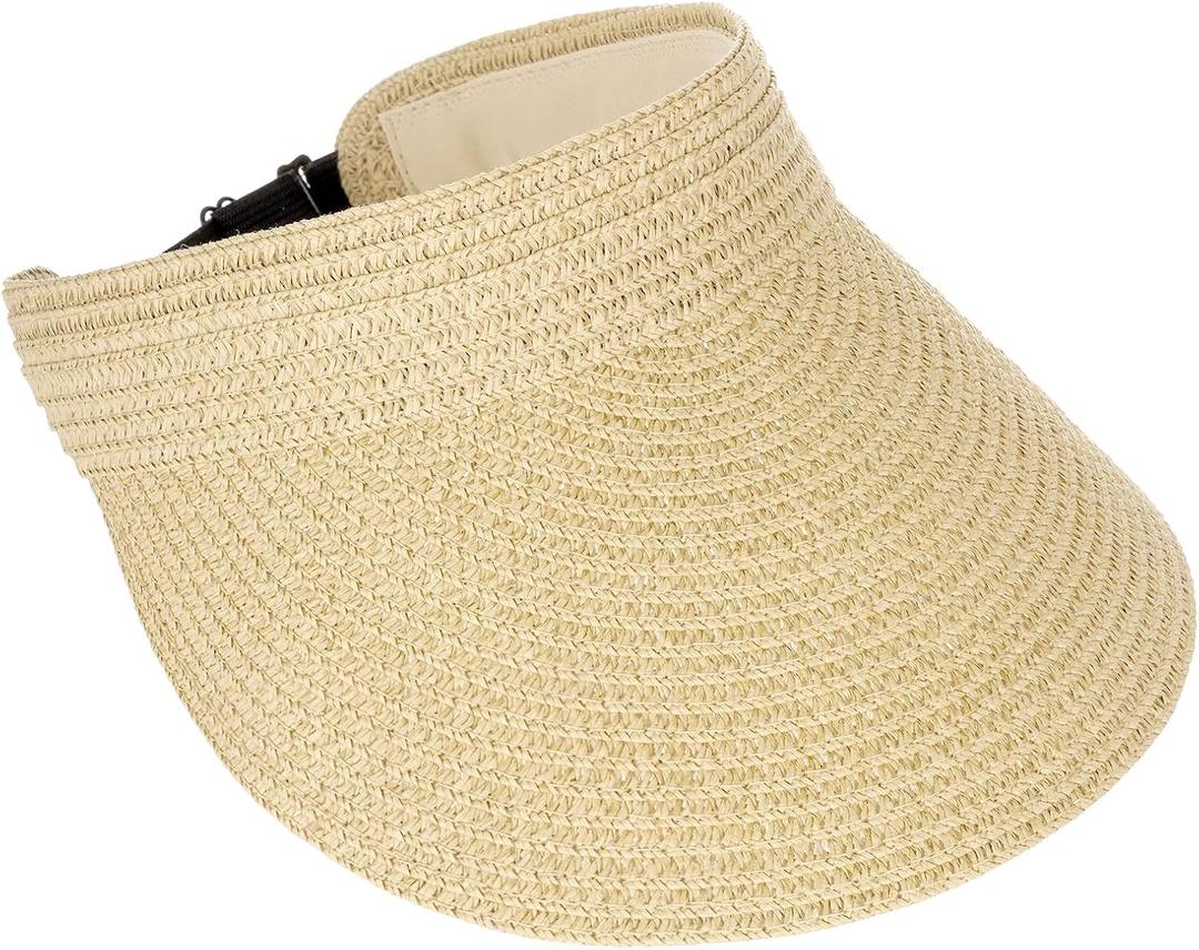 Straw Sun Visors Hats for Women UV Protection, Summer Packable Beach Hat, Wide Brim Foldable Hats for Travel