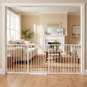 Extra Wide 76.4-81 Inch Large Baby Gates for Stairs, Doorways - No Drilling, Pressure Mounted Pet Gates for Kids & Dogs, White