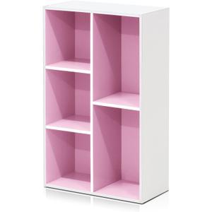 Furinno LUDER Book Shelf, 5-Cube Bookshelf, Reversible Bookcase, 9.4 x 19.5 x 31.5, Easy Assembly, for Living Room, Bedroom, Home Office, White/Pink