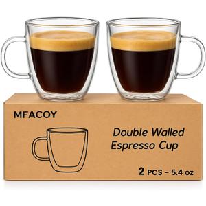 Mfacoy Glass Double Wall Insulated Espresso Cups (Set of 2), 5.4 oz Shots Cup with Handle, Insulated Glasses Mugs, Small Coffee Cups, Shot Glass