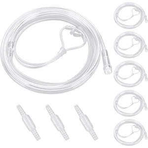 5 Pack Cannula Nasal 7 FT Super Soft Nasal Cannula Tubing for Oxygen Nose Tubing - High Flow, Kink Resistant, Highly Visible, Lightweight Tubing with 3 Pack Oxygen Tubing Connector