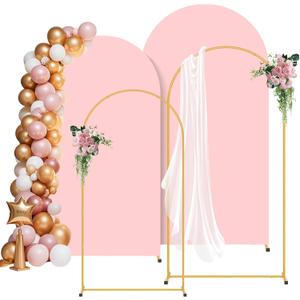 2 Pack Metal Arch Backdrop Stand and Cover Set (6FT / 7.2FT), Backdrop Arch Stand with Pink Arch Backdrop Cover