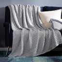 Bedsure Cooling Cotton Waffle Weave Blanket - Lightweight Breathable Blanket of Rayon Derived from Bamboo for Hot Sleepers, Luxury Throws for Bed, Couch and Sofa, Grey, 50x70 Inches