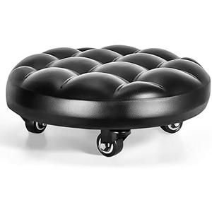 FLOLXNB Low Height Rolling Stool with 360°Swivel Caster, Low Roller Seat Chair, PU Leather Rolling Stool Heavy-Duty and Sturdy, Movable Mini Stools for Home Office Garage Shop Fitness Sport