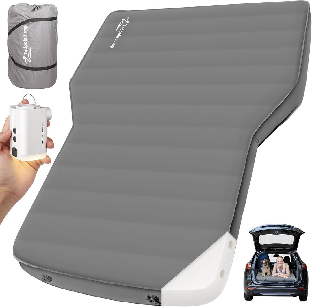 for Tesla Model Y Mattress Memory Foam, 4 inch Comfortable SUV Sleeping Pad with Powerful Air Pump, Inflatable Car Bed for Camping & Road Trips (Gray)