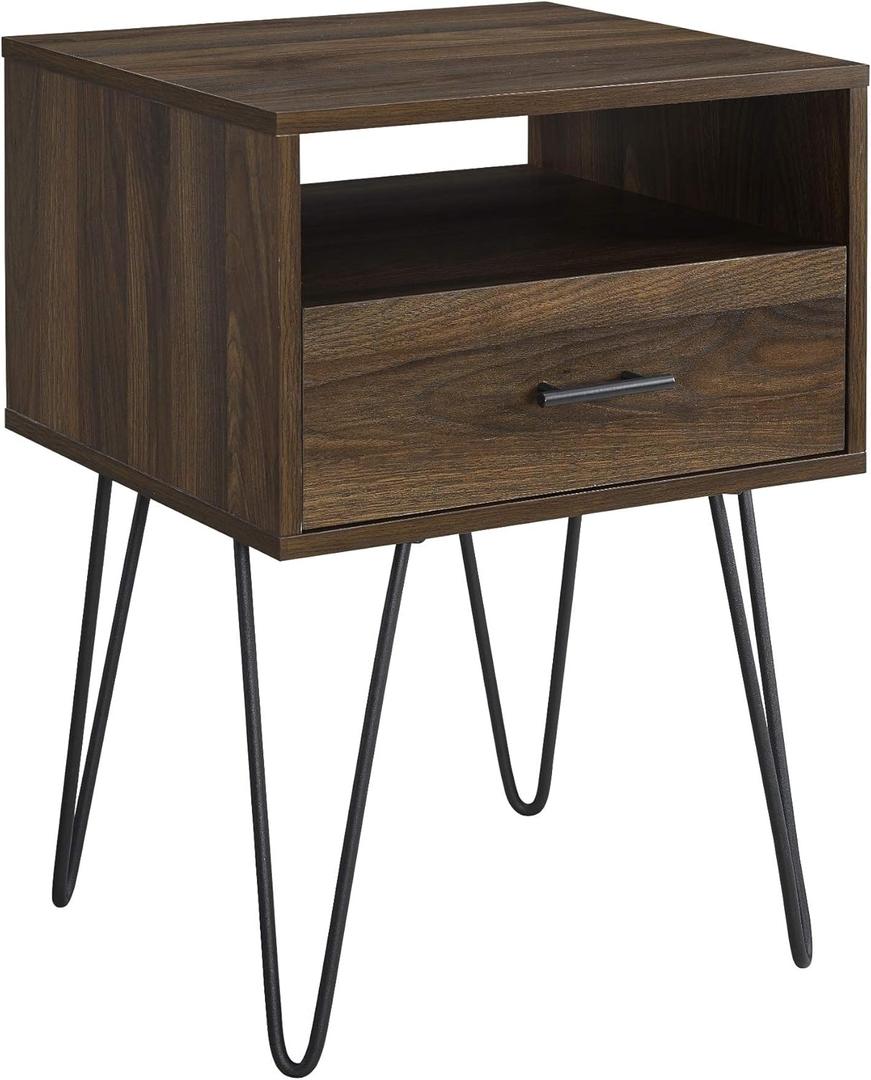 Walker Edison Croft Modern Small Bed Side Table Nightstand with Drawer Accent Table, 18 Inch, Dark Walnut