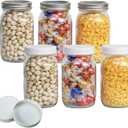 6 Pack 32 oz Glass Mason Jars, Wide Mouth Mason Jars with Lids and Bands and 6 White Plastic Mason Jar Lids, Clear