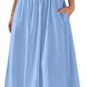 PRETTYGARDEN Women's Smocked Maxi Dresses 2026 Summer Sundress Casual Spaghetti Strap Swing A Line Long Flowy Beach Dress Light Blue, M